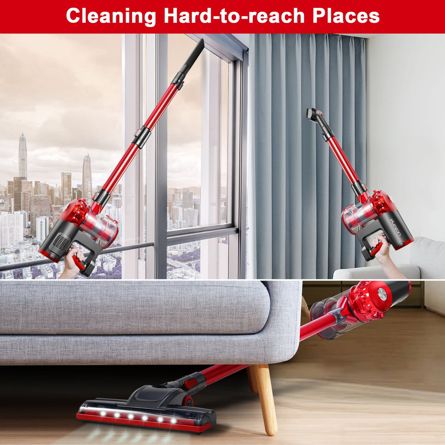 elezon A200 Cordless Stick Vacuum Cleaner, 18KPA Powerful Suction 38Mins Runtime