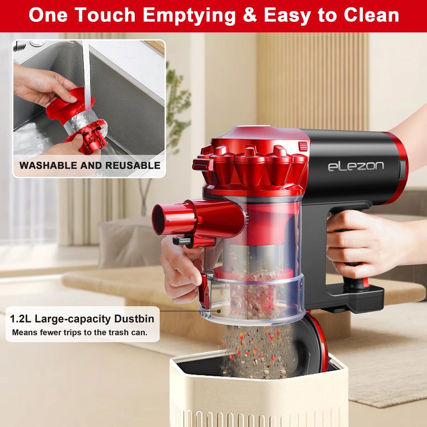 elezon A200 Cordless Stick Vacuum Cleaner, 18KPA Powerful Suction 38Mins Runtime